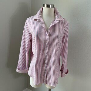 Talbots Womens 16 Wrinkle Resistant Button Up Stripe Shirt Long Sleeve Blouse